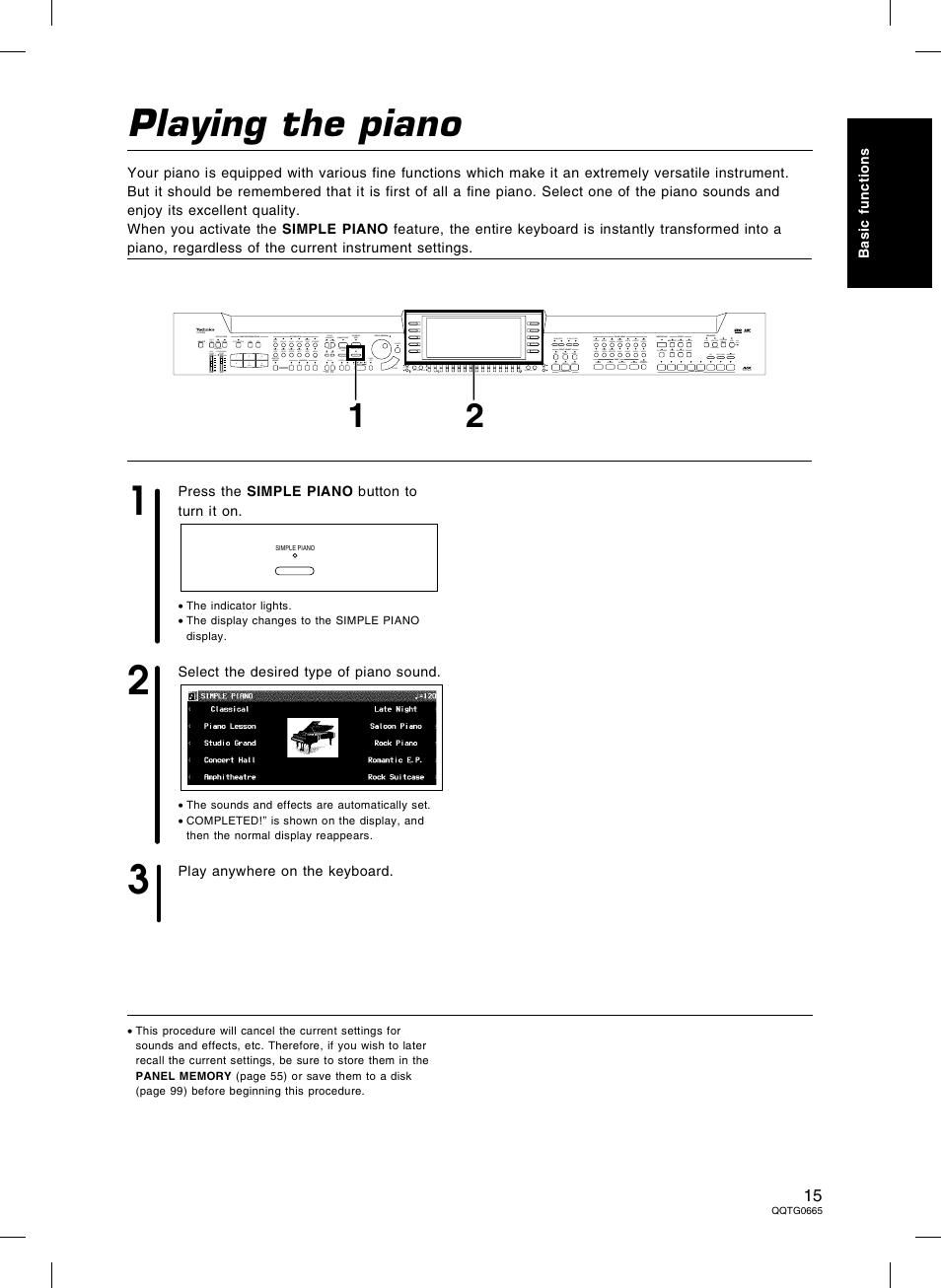 Playing the piano | Technics sx-PR604/M User Manual | Page 15 / 148