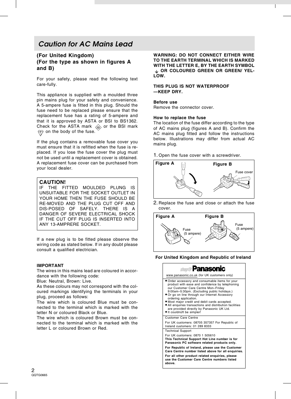 Caution for ac mains lead, Caution | Technics sx-PR604/M User Manual | Page 2 / 148