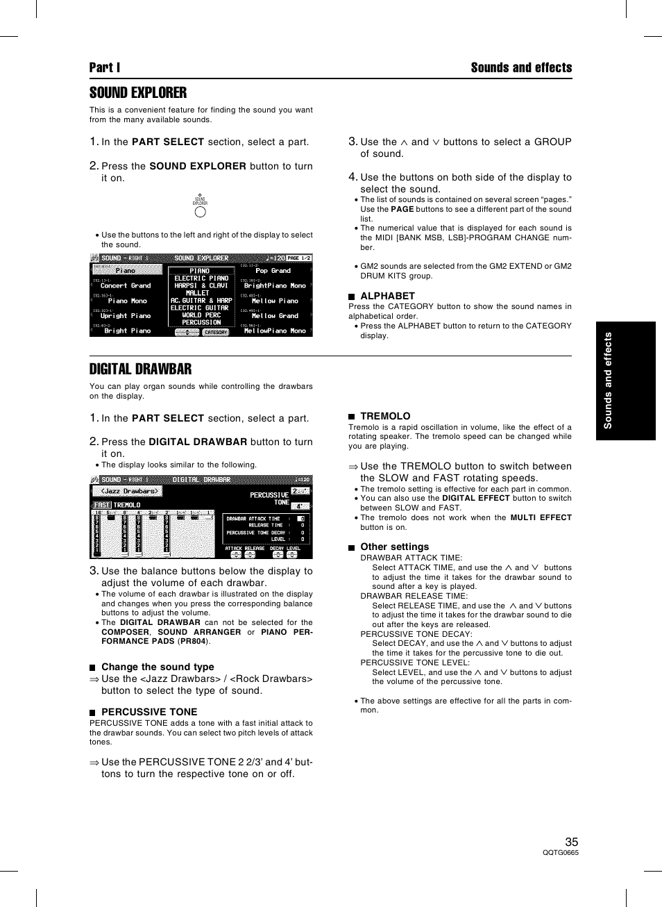 Sound explorer, Digital drawbar, Part i sounds and effects | Technics sx-PR604/M User Manual | Page 35 / 148