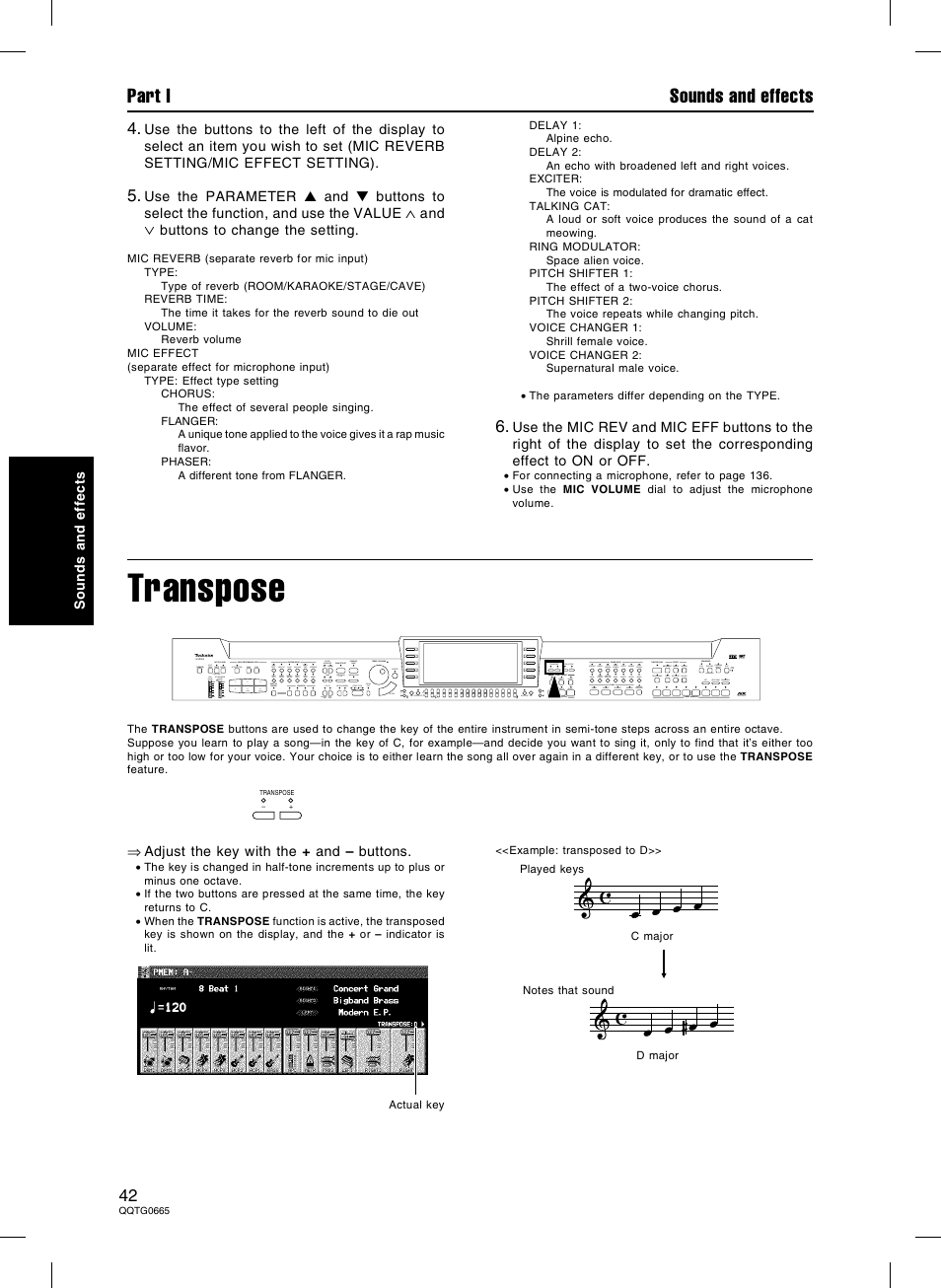 Transpose, Part i sounds and effects | Technics sx-PR604/M User Manual | Page 42 / 148