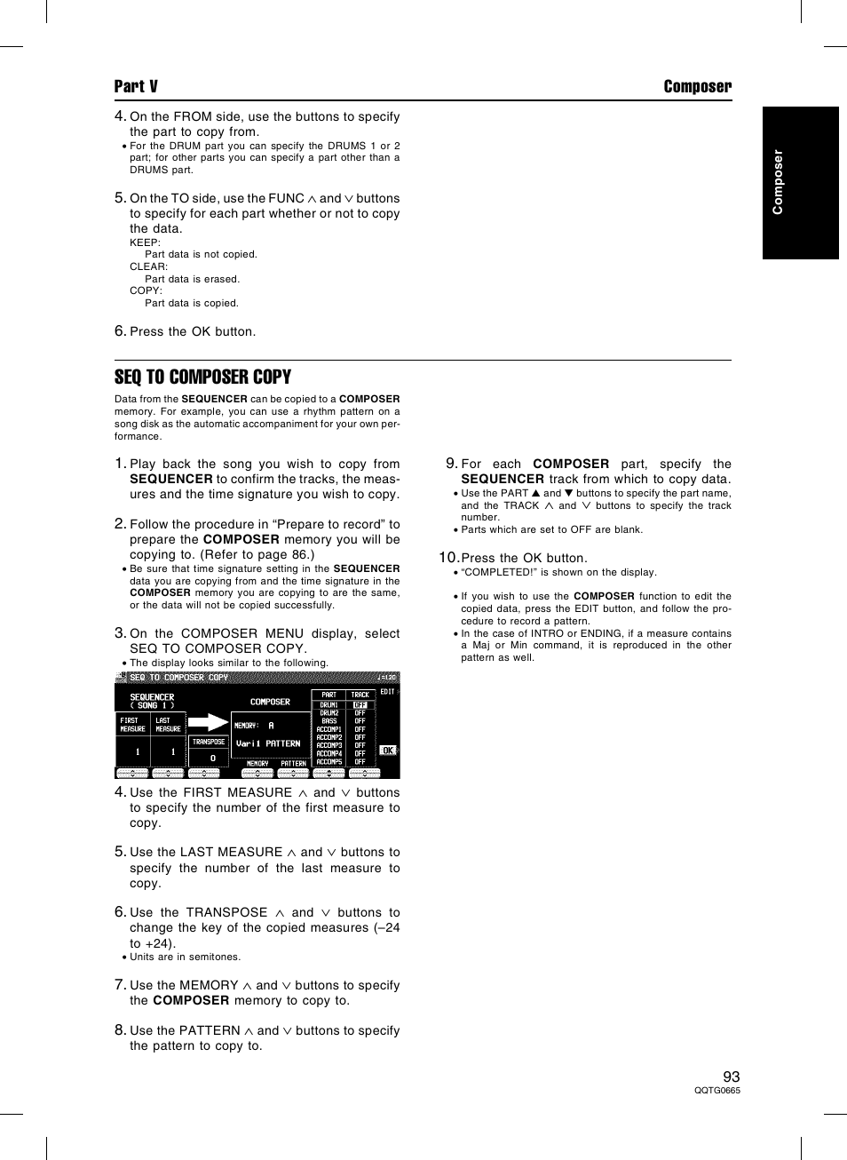 Seq to composer copy, Part v composer | Technics sx-PR604/M User Manual | Page 93 / 148