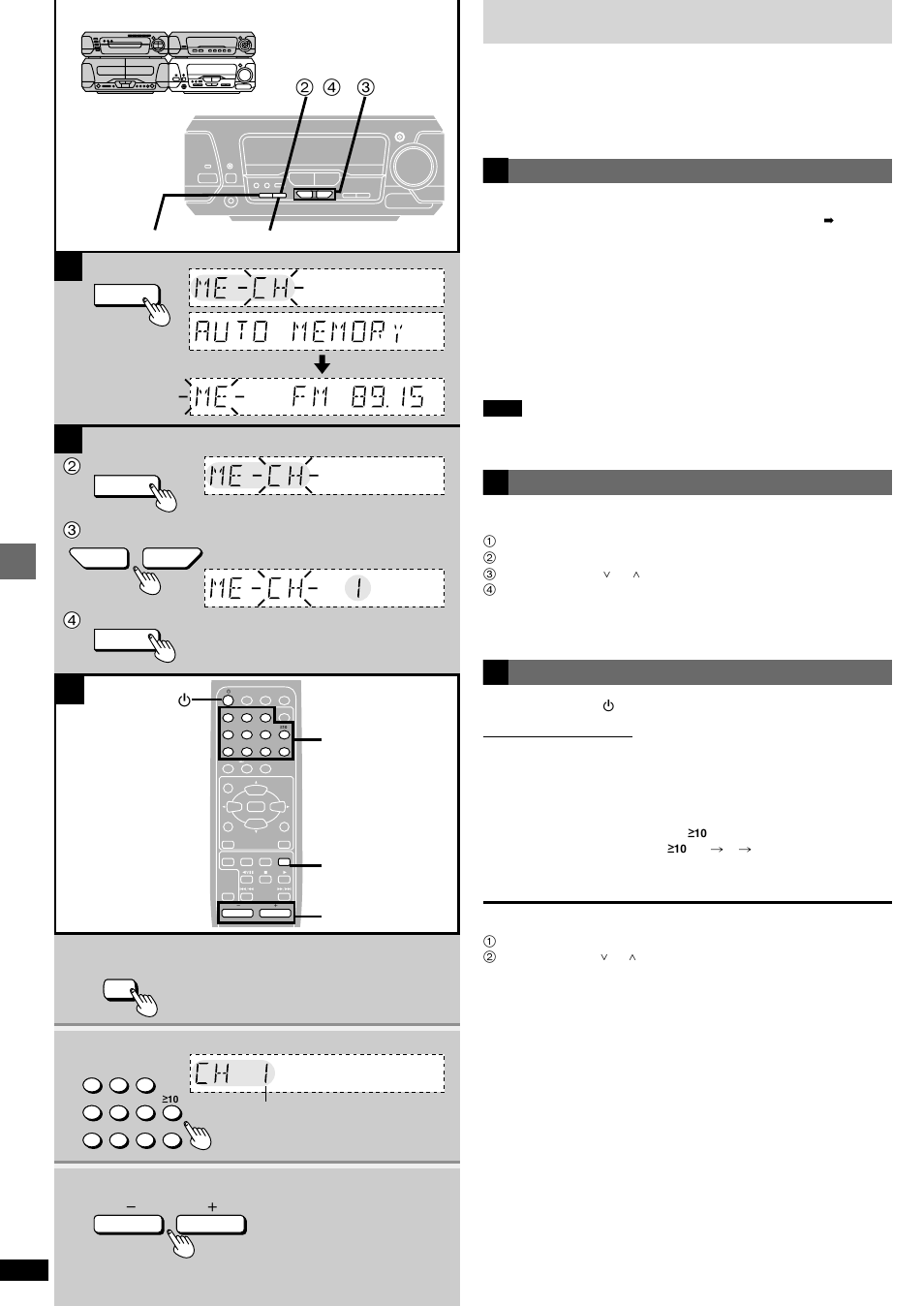 Preset tuning, Ab c, The radio: preset tuning | Basic operations, Automatic presetting, Hold down [set, Manual presetting, Selecting channels, Press [tuner/band, Press the numbered buttons to select the channel | Technics SC-EH680 User Manual | Page 18 / 40