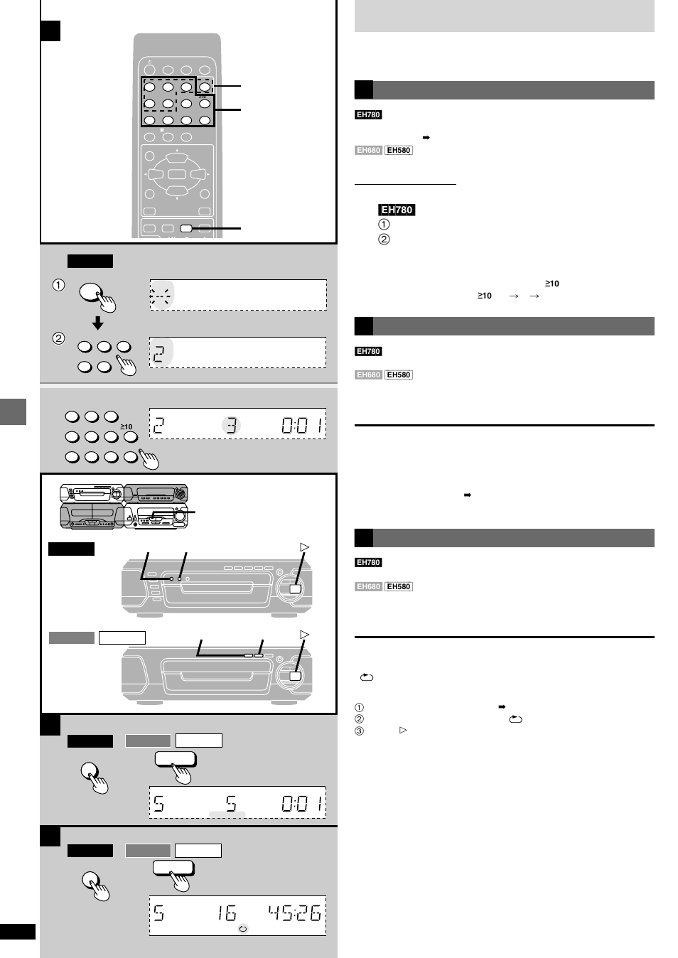 Bc a, Basic operations, Eh780 | Eh580, Eh680, Direct access play, Press [1]-[5] to select the disc, Select the track with the numbered buttons, Random play, Press [random | Technics SC-EH680  EN User Manual | Page 16 / 40