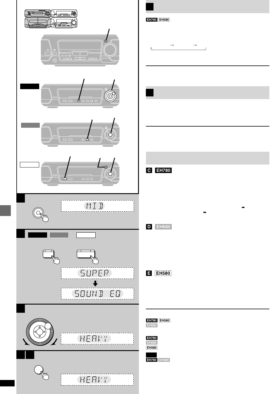 Ab c d, Boosting the super woofer, Using the super sound equalizer | Changing sound field and quality, C] [eh780, D] [eh680, E] [eh580 | Technics SC-EH680  EN User Manual | Page 20 / 40