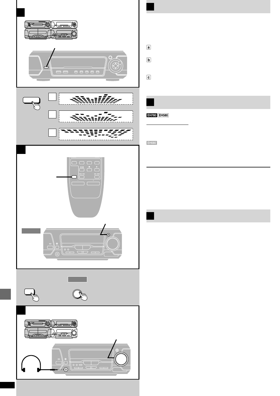 Ab c, Changing the sound range display, Muting the volume | Using headphones (not included), Timer operations and convenient functions | Technics SC-EH680  EN User Manual | Page 34 / 40