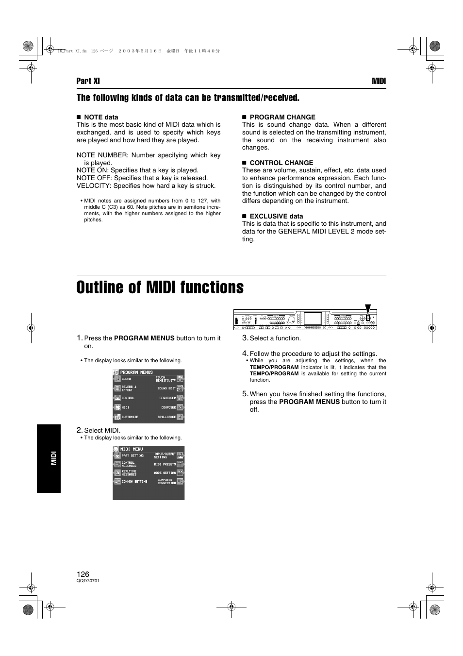 Outline of midi functions, Part xi midi | Technics SX-PR54/M User Manual | Page 142 / 144