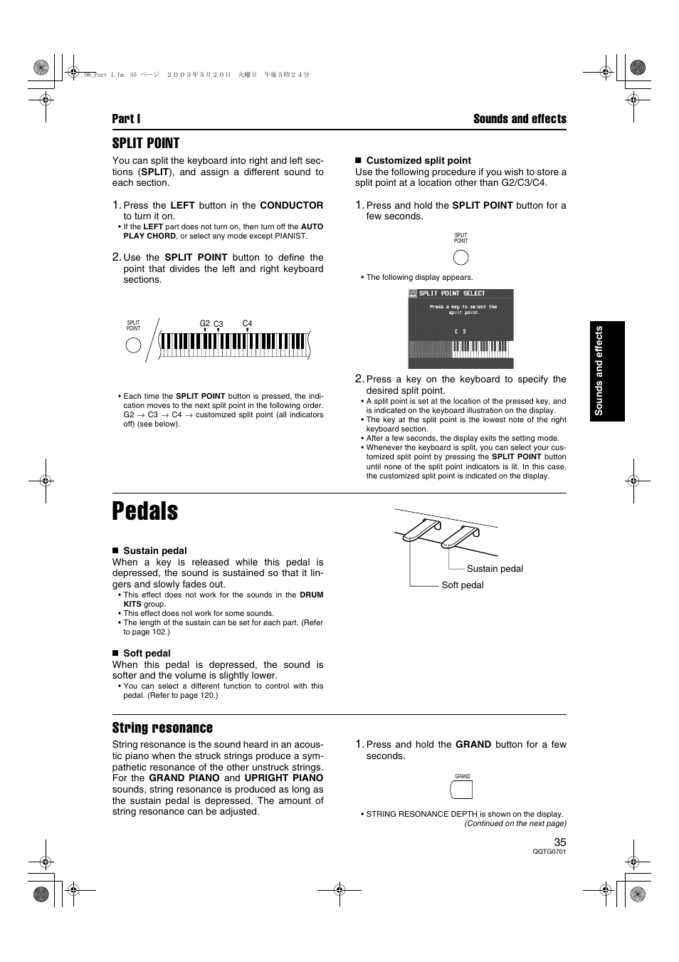 Pedals, Split point, String resonance | Part i sounds and effects | Technics SX-PR54/M User Manual | Page 35 / 144