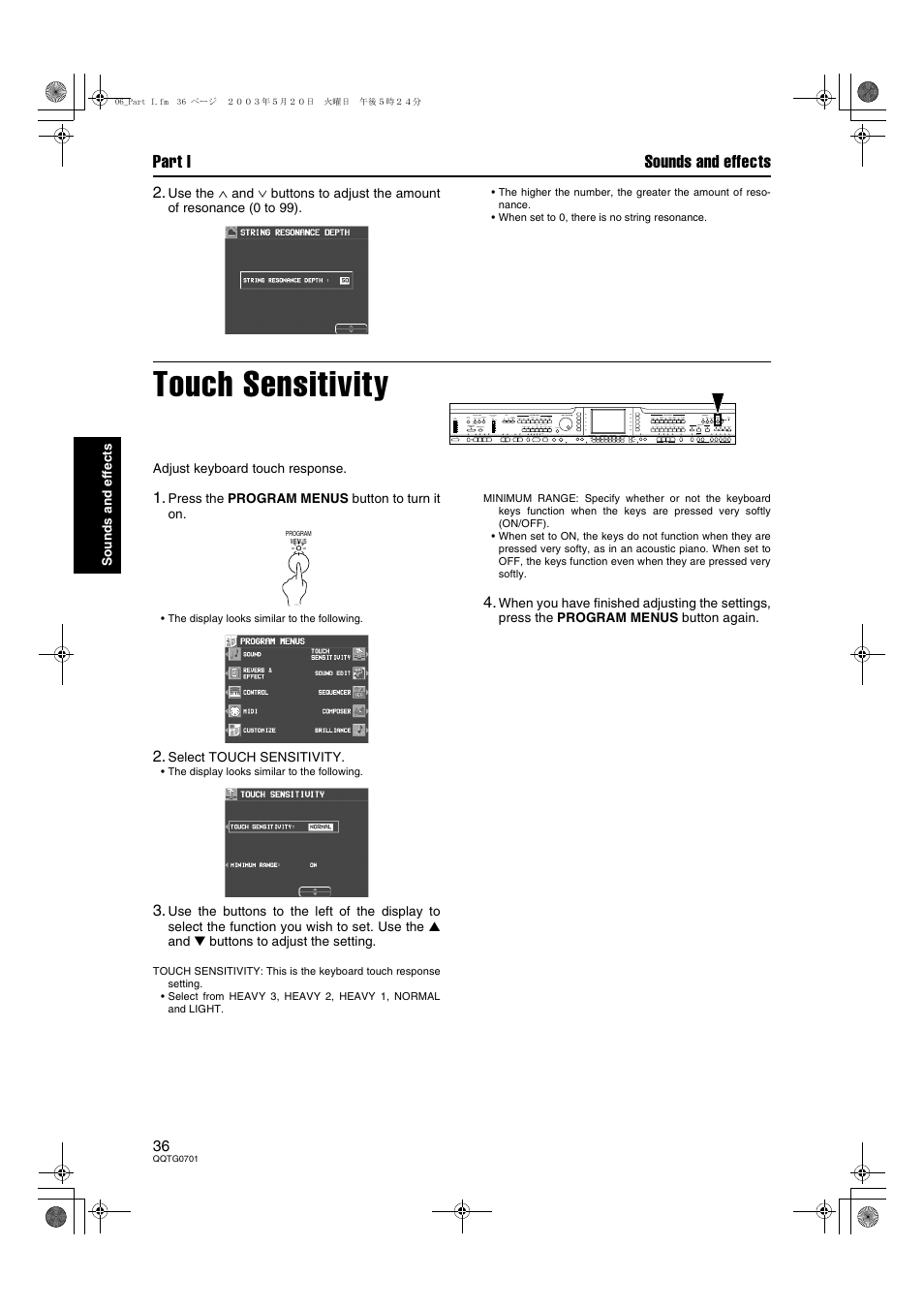 Touch sensitivity, Part i sounds and effects | Technics SX-PR54/M User Manual | Page 36 / 144