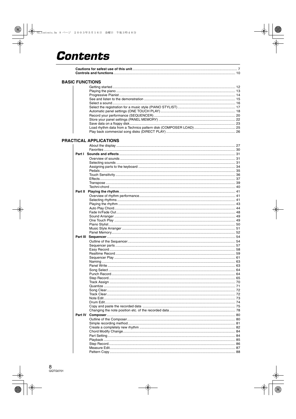 Technics SX-PR54/M User Manual | Page 8 / 144