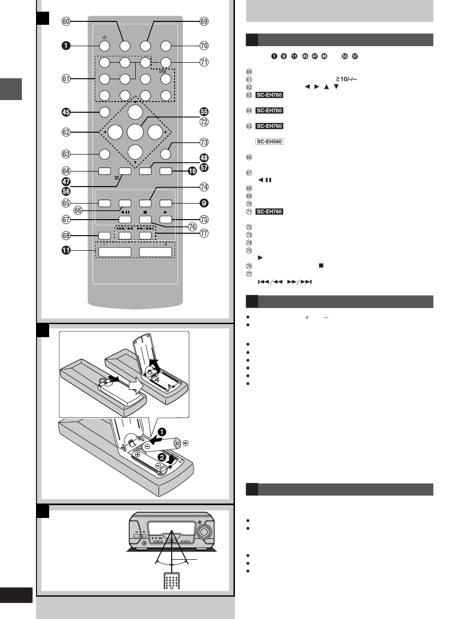 The remote control, Bc a, Controls | Batteries | Technics SC-EH760 User Manual | Page 10 / 44