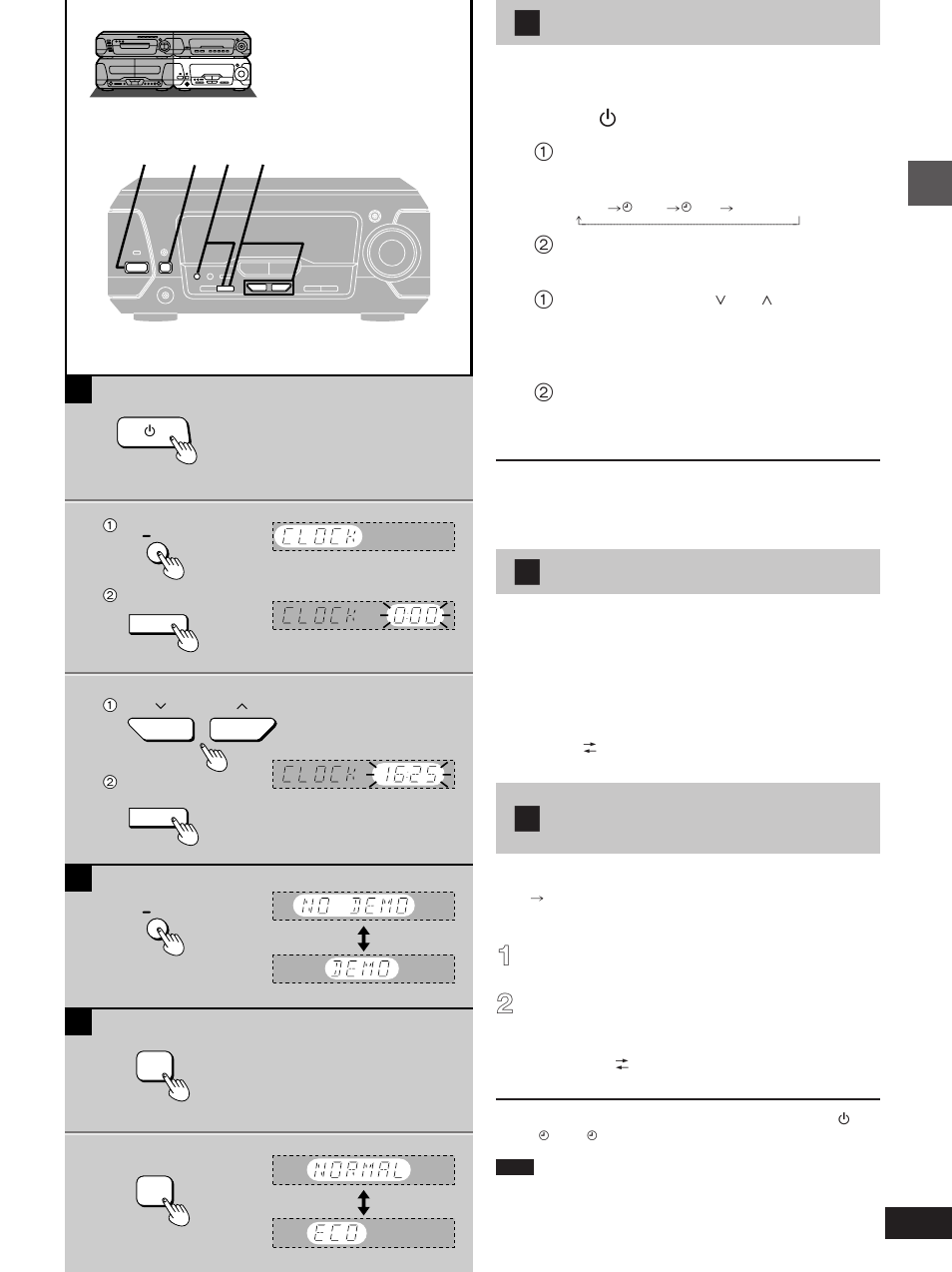 Setting the time, Turning demo off, Saving power in the standby mode | Technics SC-EH760 User Manual | Page 11 / 44