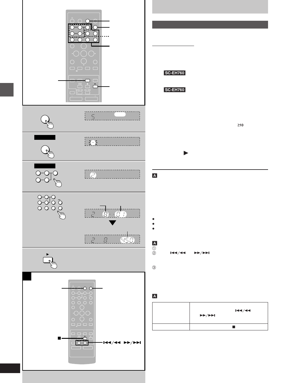 Program play, Press [program, Press [disc | Press [1]–[5] to select the disc, Select the track with the numbered buttons, Press [ 1, Basic operations, Program cancel, Sc-eh760, Sc-eh760 m , n | Technics SC-EH760 User Manual | Page 14 / 44