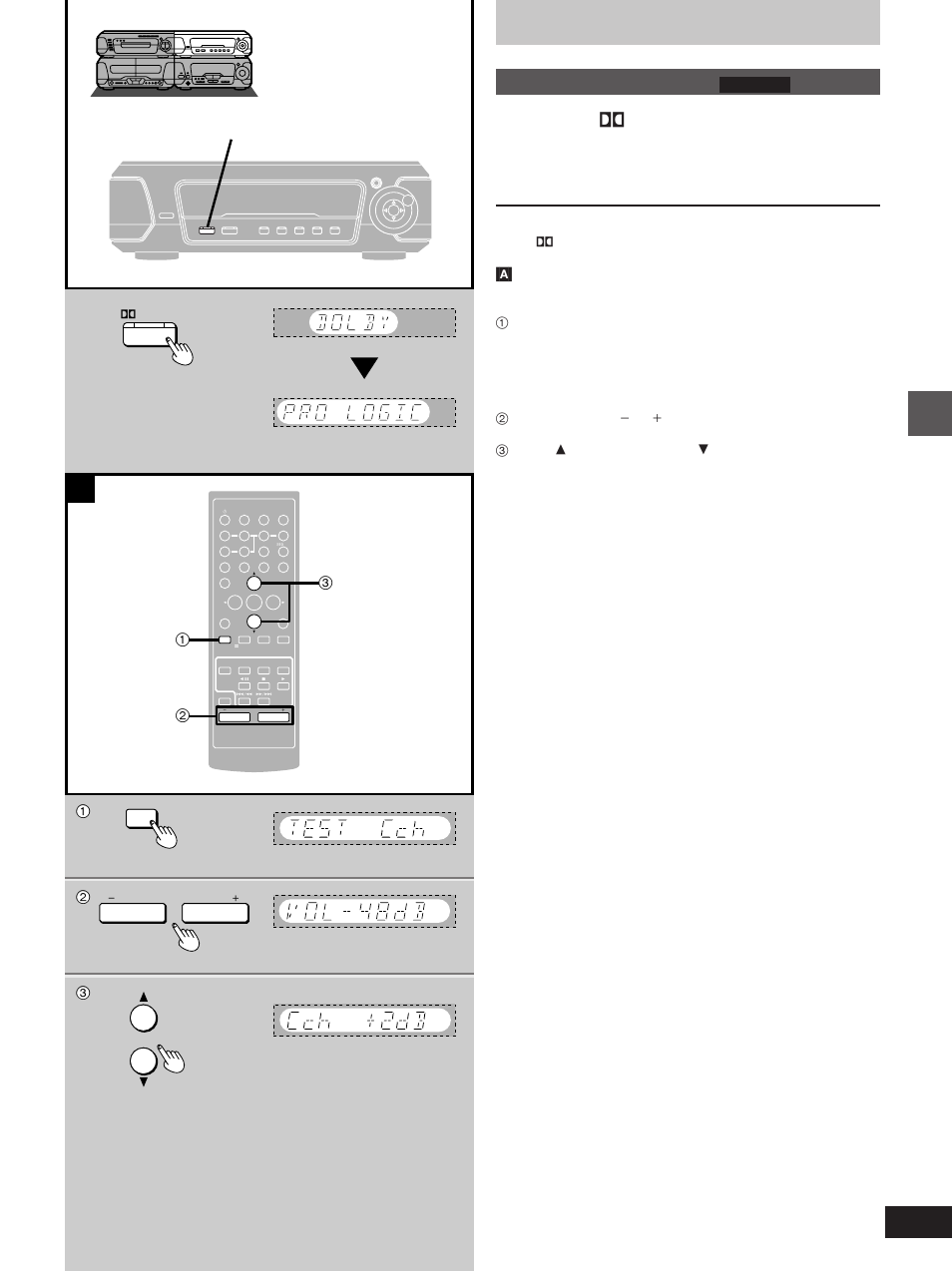 Dolby pro logic [sc-eh760, Dolby pro logic, Press [ ë pro logic, off/on | Playback a dolby surround source, Changing sound field and quality, Enjoying surround sound, A] speaker level adjustments | Technics SC-EH760 User Manual | Page 25 / 44