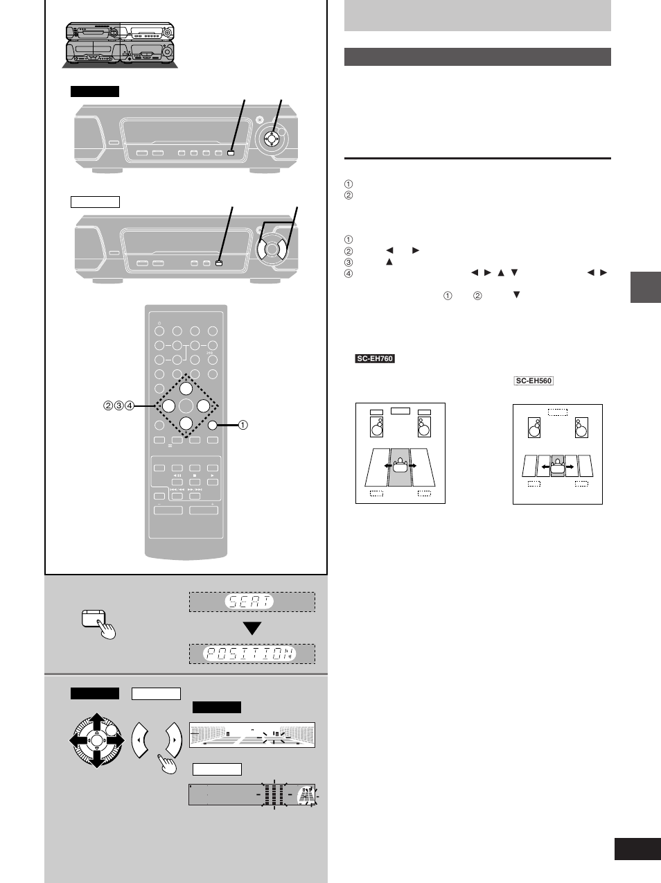 Seat position, Press [seat position, Adjust the seat position | Changing sound field and quality, Surround effects | Technics SC-EH760 User Manual | Page 29 / 44