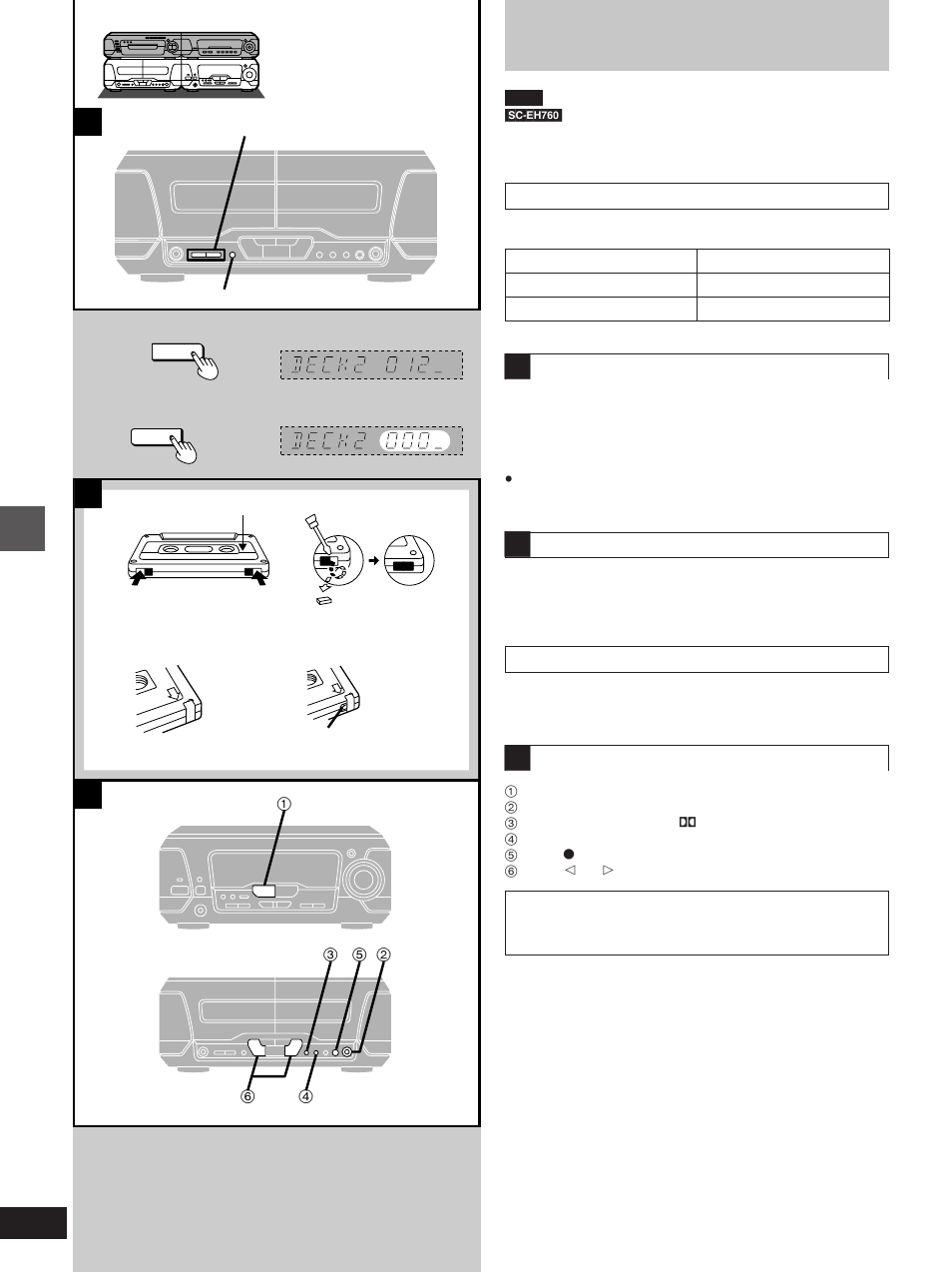 Recording operations, Before recording (deck 2 only), Press [counter display | Technics SC-EH760 User Manual | Page 30 / 44