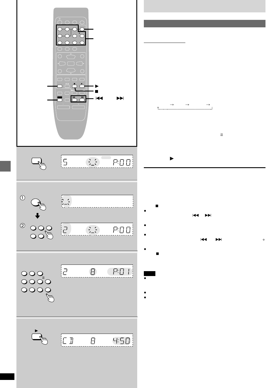 Basic operations discs program play, Select the track with the numbered buttons, Press [  ] (play) | Technics SC-DV290 User Manual | Page 20 / 52