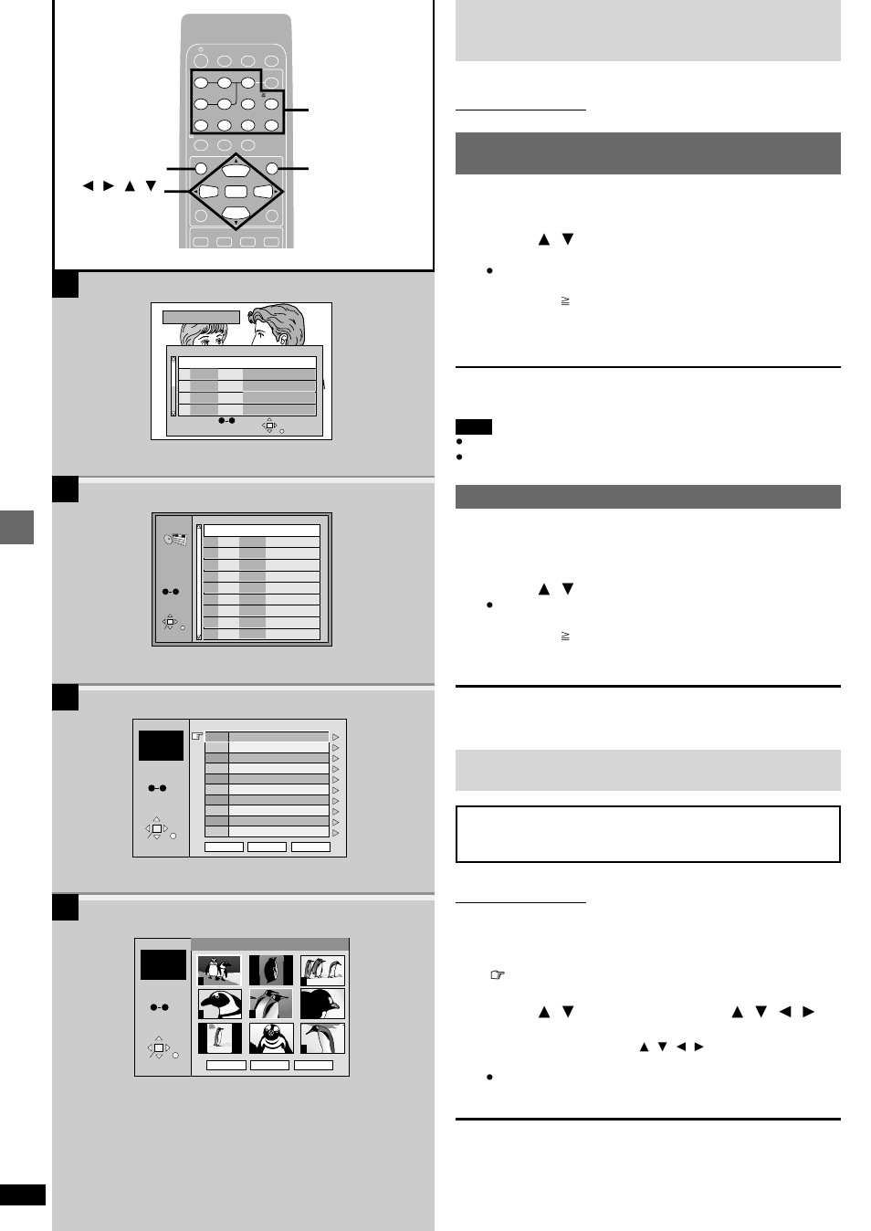 Ab c d, Playing the programs or play lists on dvd-ram, Navigation menus | Basic operations, Selecting a program to play—direct navigator, Press [direct navigator]. [a, Press [ 3 , 4 ] to select the program, Press [enter, Using the play list menu, Press [play list]. [b | Technics SC-DV290 User Manual | Page 22 / 52
