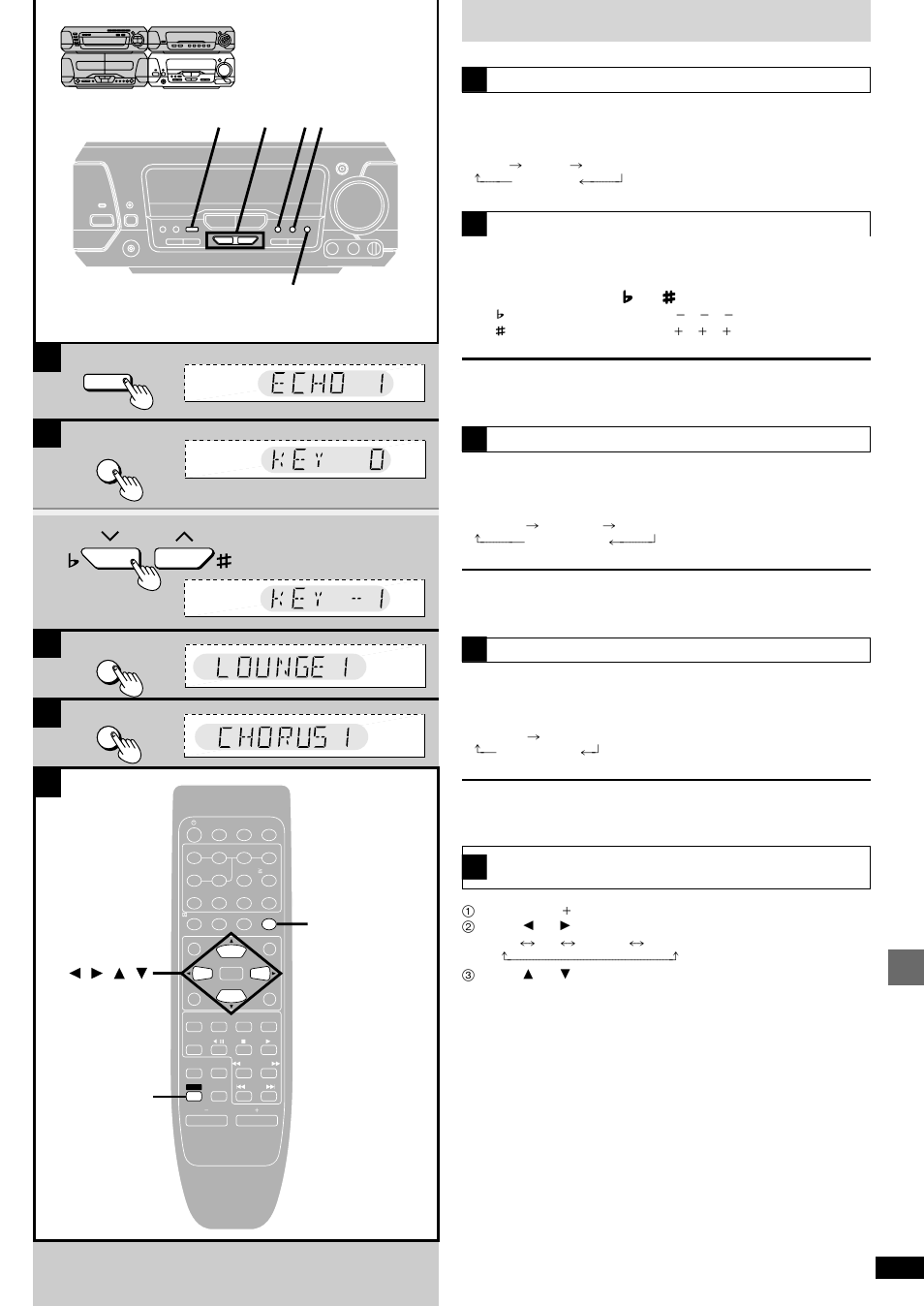 Ab c d e, Press [echo, Press [key con | Press [lounge, Press [chorus | Technics SC-DV290 User Manual | Page 43 / 52