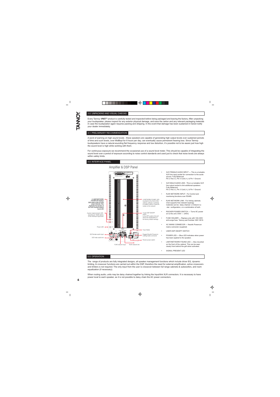 Manufactured in the united kingdom, This equipment must be earthed, Amplifier & dsp panel | Tannoy VNET 300 User Manual | Page 6 / 36