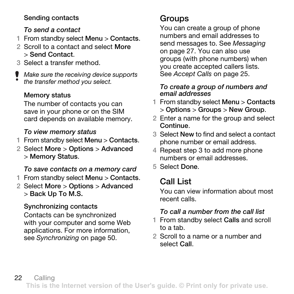 Groups, Call list, Groups call list | D call list o | Tannoy Z555A User Manual | Page 24 / 78