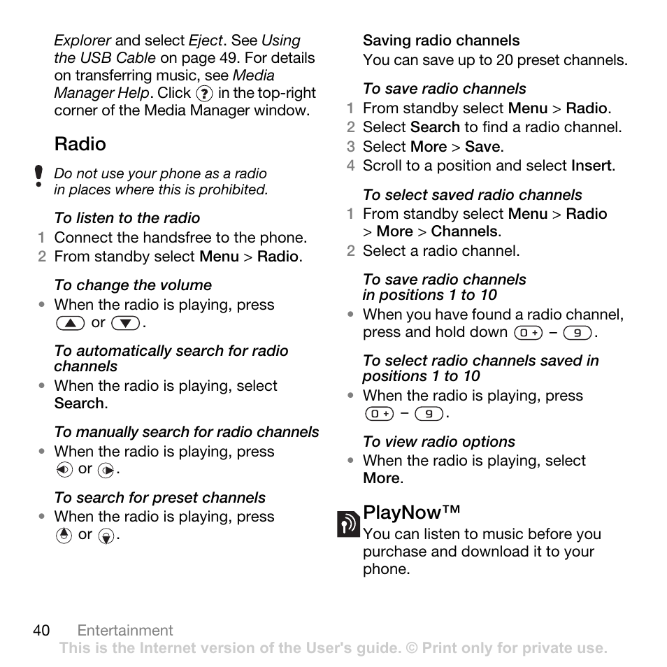 Radio, Playnow, Radio playnow | Tannoy Z555A User Manual | Page 42 / 78