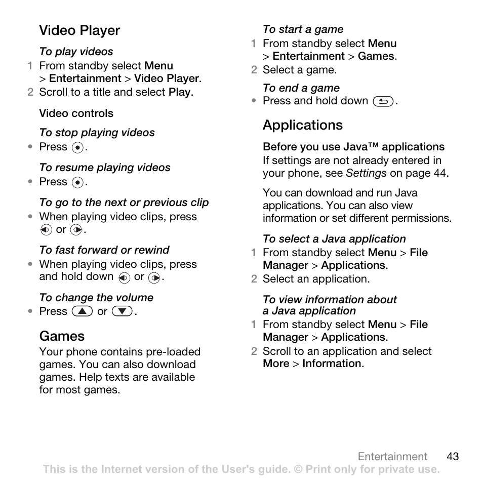 Video player, Games, Applications | Video player games applications | Tannoy Z555A User Manual | Page 45 / 78