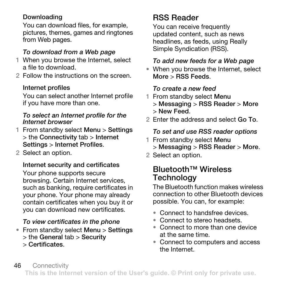 Rss reader, Bluetooth™ wireless technology, Rss reader bluetooth™ wireless technology | Tannoy Z555A User Manual | Page 48 / 78