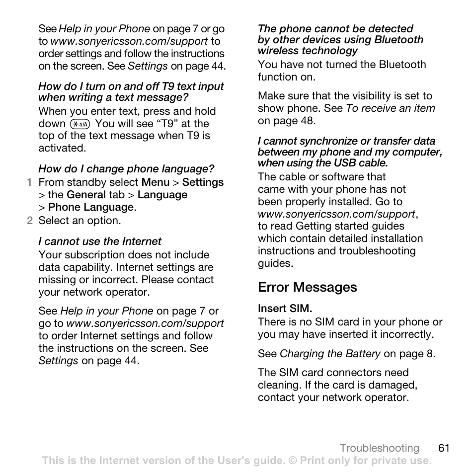 Error messages | Tannoy Z555A User Manual | Page 63 / 78