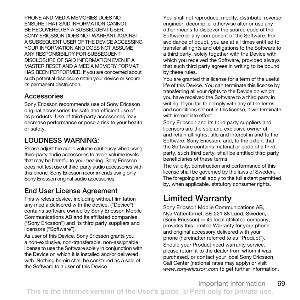 Limited warranty | Tannoy Z555A User Manual | Page 71 / 78