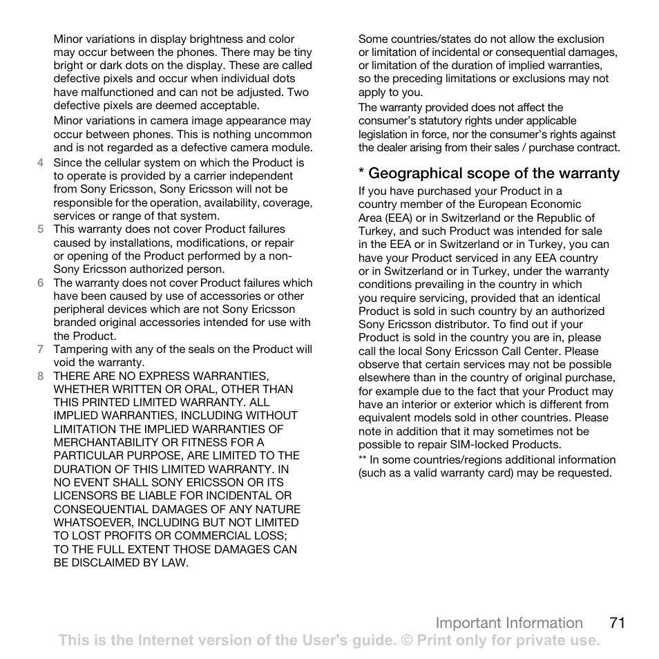 71 important information, Geographical scope of the warranty | Tannoy Z555A User Manual | Page 73 / 78
