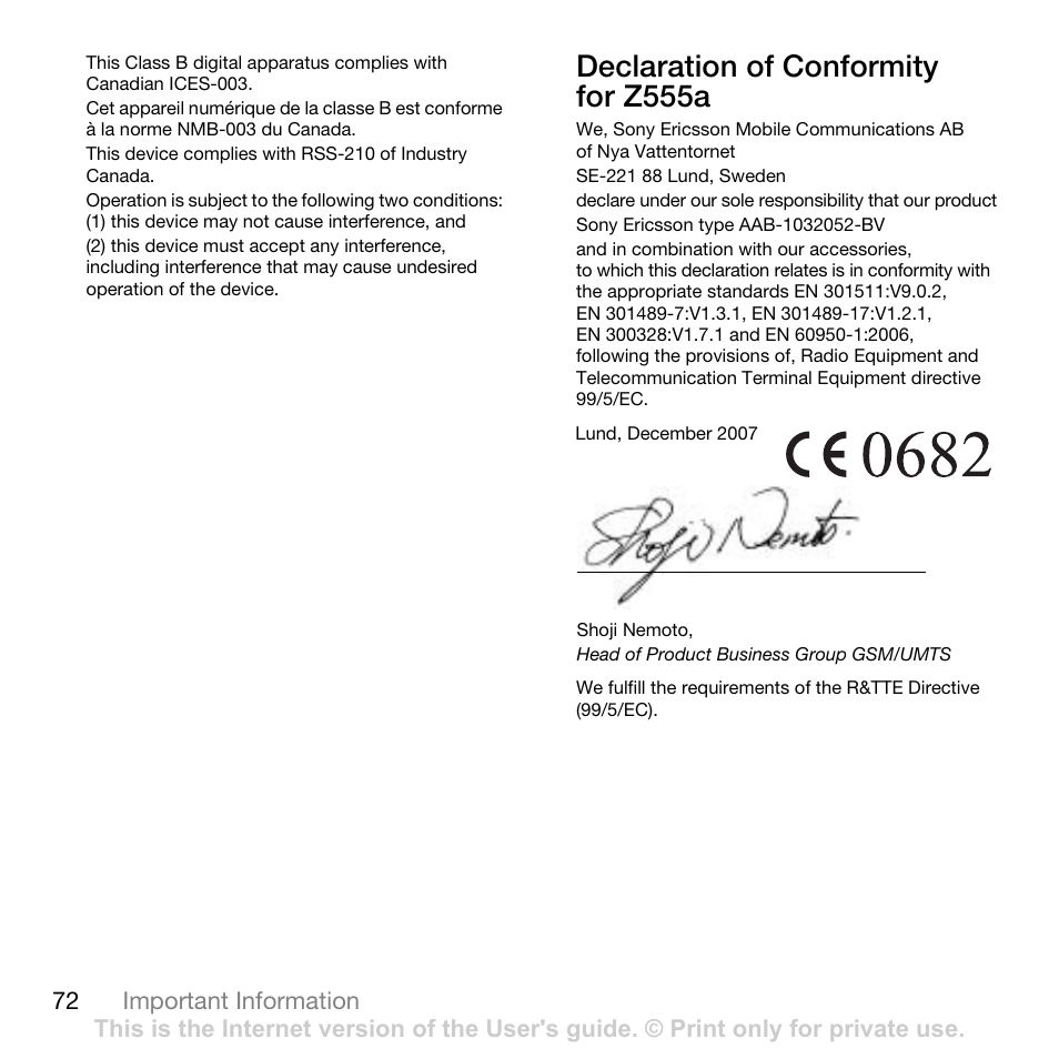 Declaration of conformity for z555a | Tannoy Z555A User Manual | Page 74 / 78