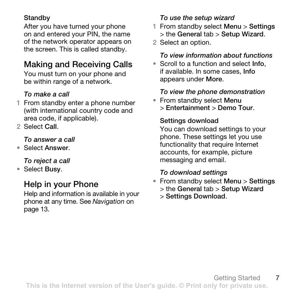 Making and receiving calls, Help in your phone, Making and receiving calls help in your phone | Tannoy Z555A User Manual | Page 9 / 78