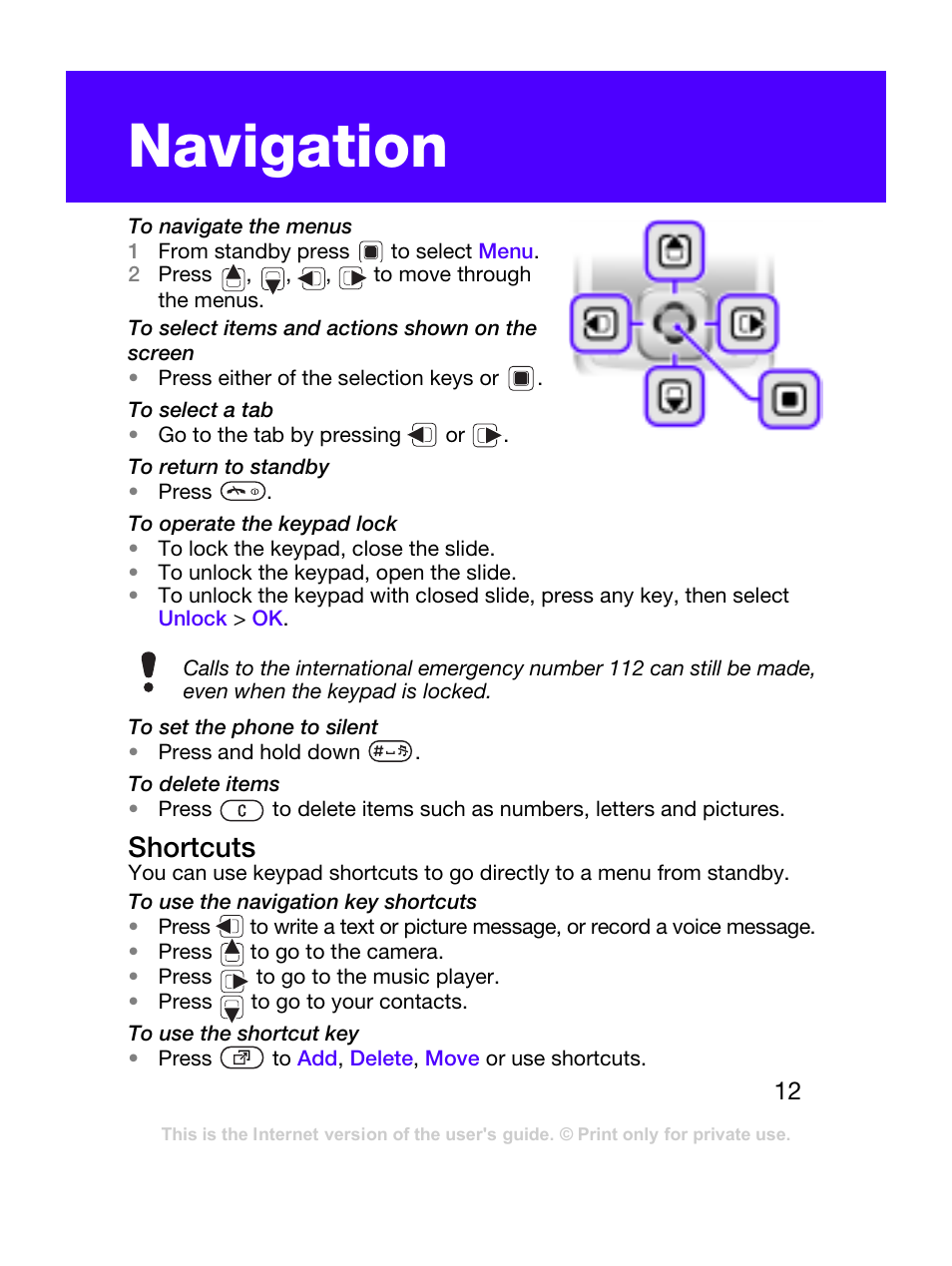 Navigation, Shortcuts | Tannoy T303C User Manual | Page 12 / 42