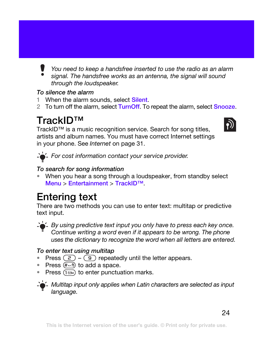 Trackid, Entering text, See entering text on | Tannoy T303C User Manual | Page 24 / 42