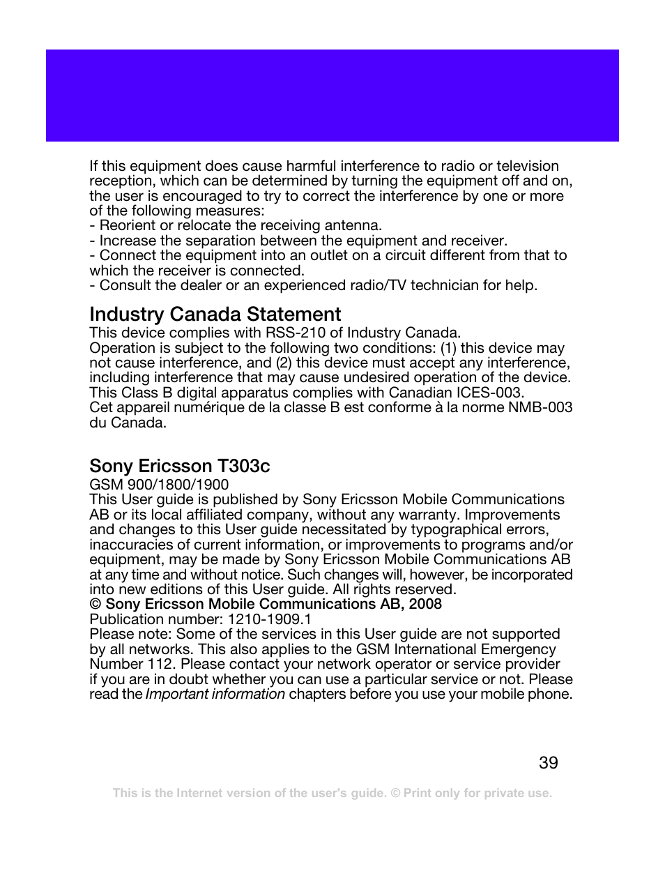 Industry canada statement | Tannoy T303C User Manual | Page 39 / 42