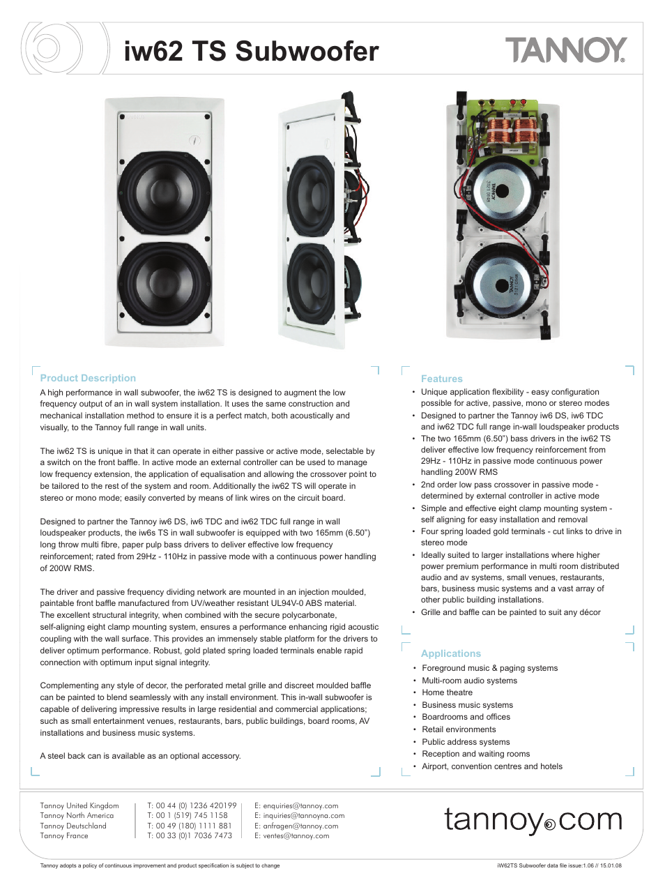 Tannoy iw62 TS User Manual | 6 pages