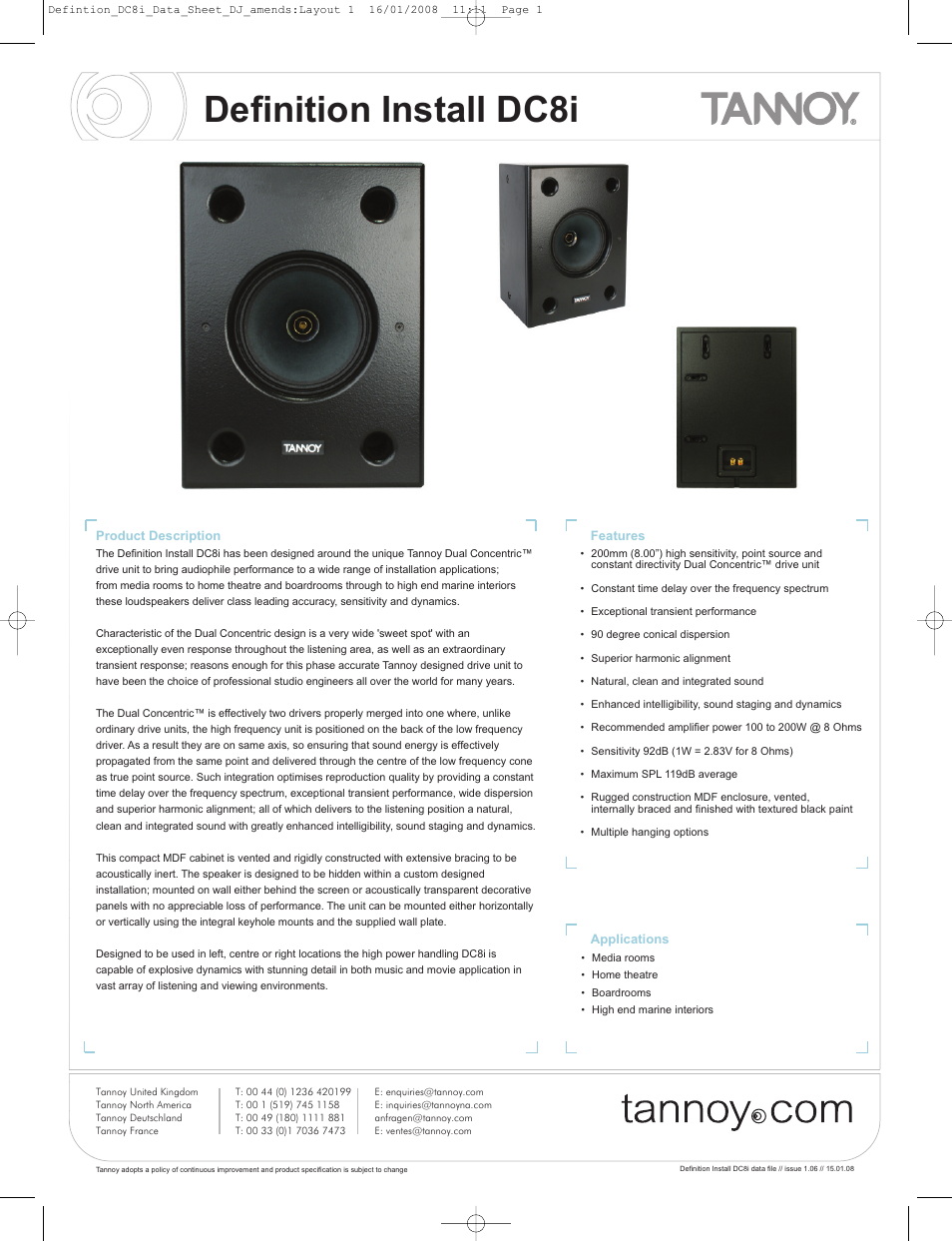 Tannoy DC8i User Manual | 8 pages