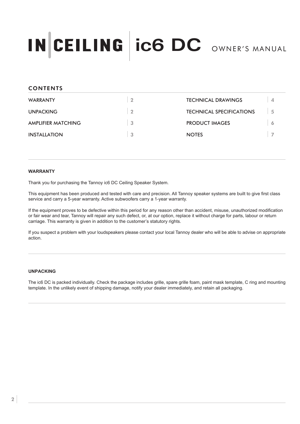 Ic6 dc | Tannoy Dual ic6 DC User Manual | Page 2 / 8