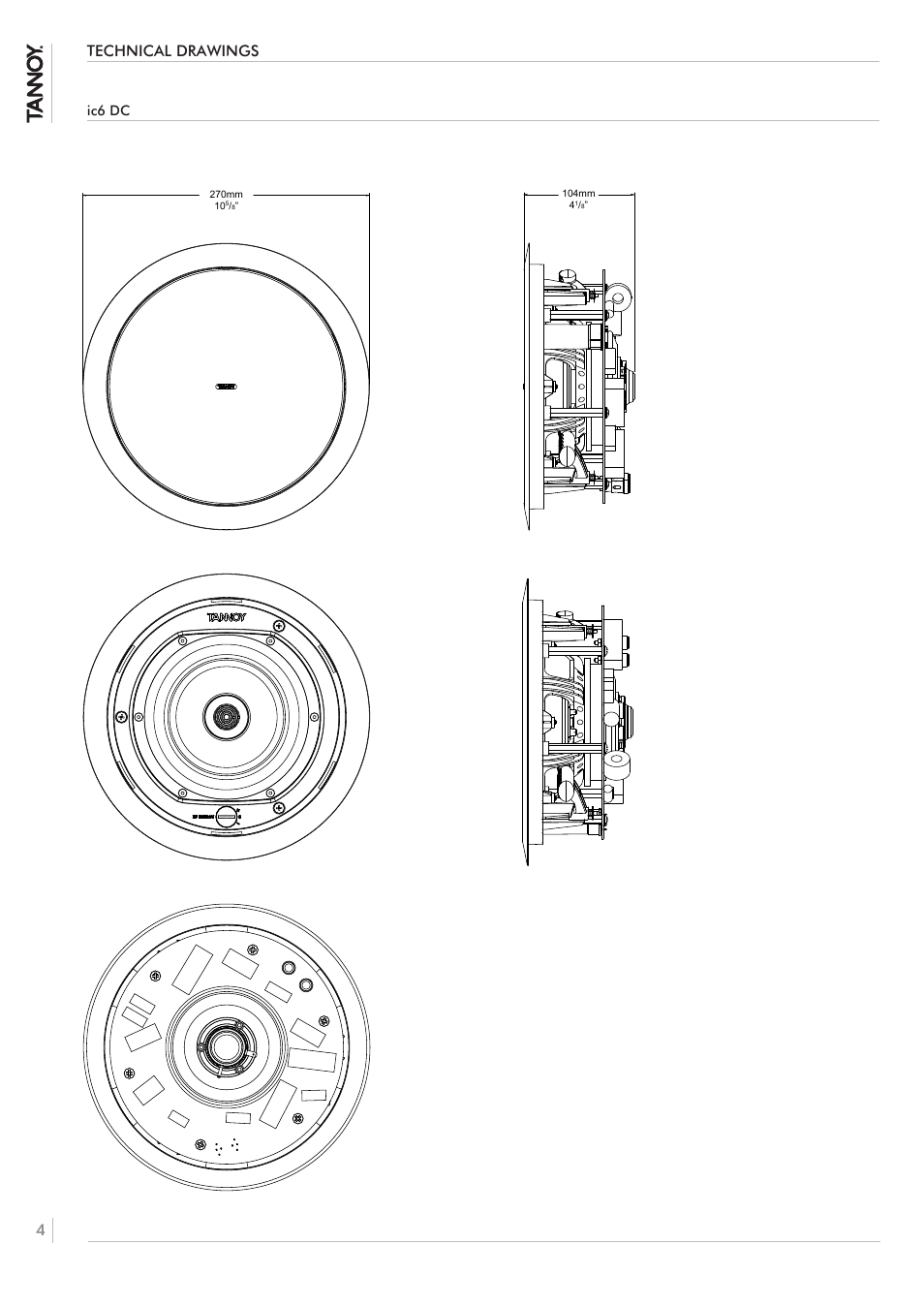 4technical drawings, Ic6 dc | Tannoy Dual ic6 DC User Manual | Page 4 / 8