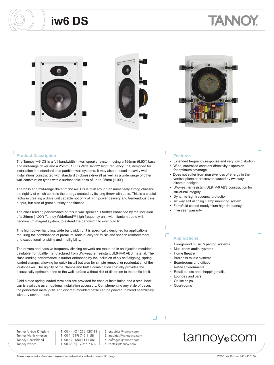 Tannoy iw6 DS User Manual | 10 pages