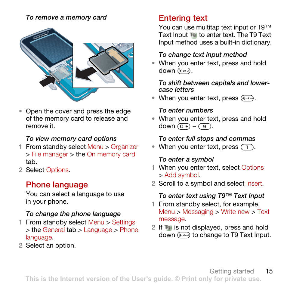 Phone language, Entering text | Tannoy C702 User Manual | Page 17 / 86