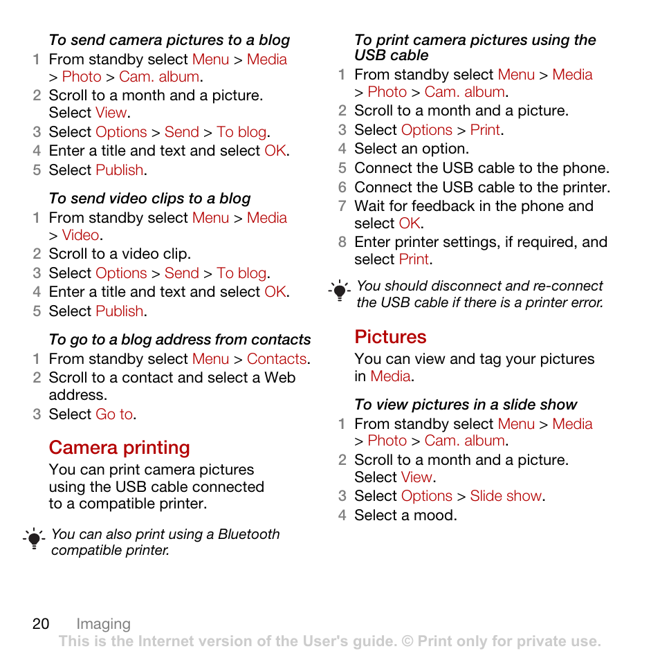 Camera printing, Pictures | Tannoy C702 User Manual | Page 22 / 86