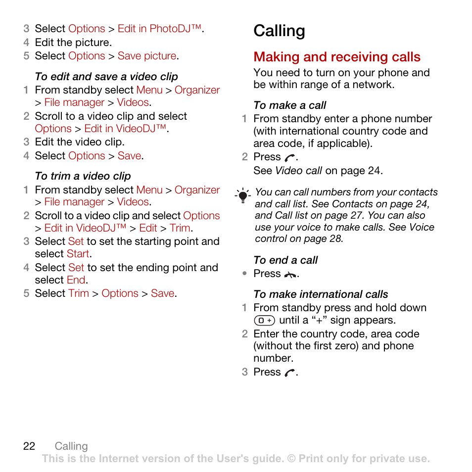 Calling, Making and receiving calls | Tannoy C702 User Manual | Page 24 / 86