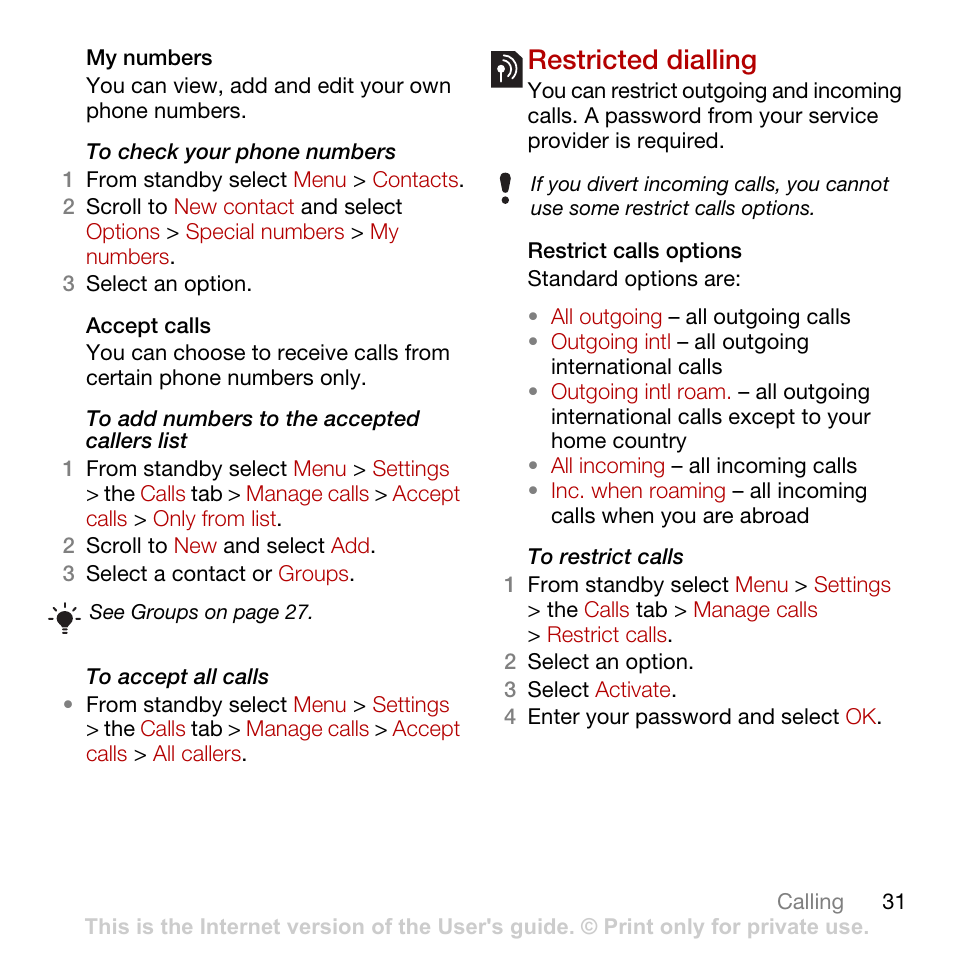 Restricted dialling | Tannoy C702 User Manual | Page 33 / 86