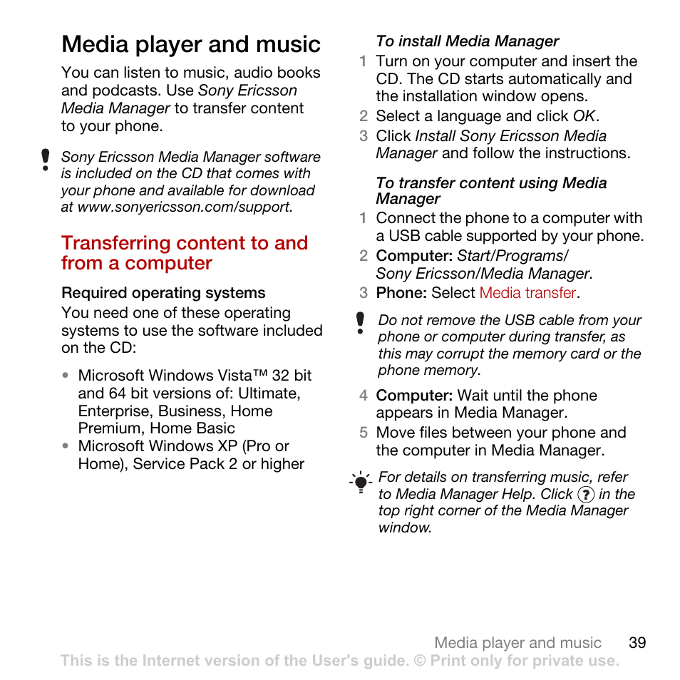 Media player and music, Transferring content to and from a computer, Transferring content to and from | A computer | Tannoy C702 User Manual | Page 41 / 86
