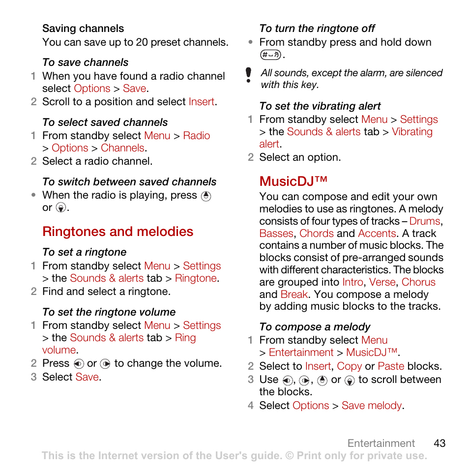 Ringtones and melodies, Musicdj | Tannoy C702 User Manual | Page 45 / 86