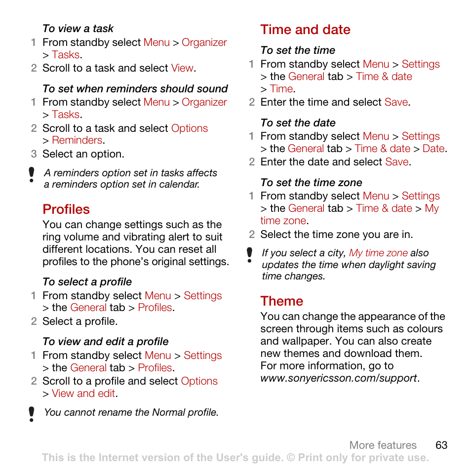 Profiles, Time and date, Theme | Tannoy C702 User Manual | Page 65 / 86