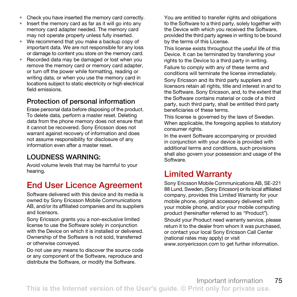 End user licence agreement, Limited warranty | Tannoy C702 User Manual | Page 77 / 86