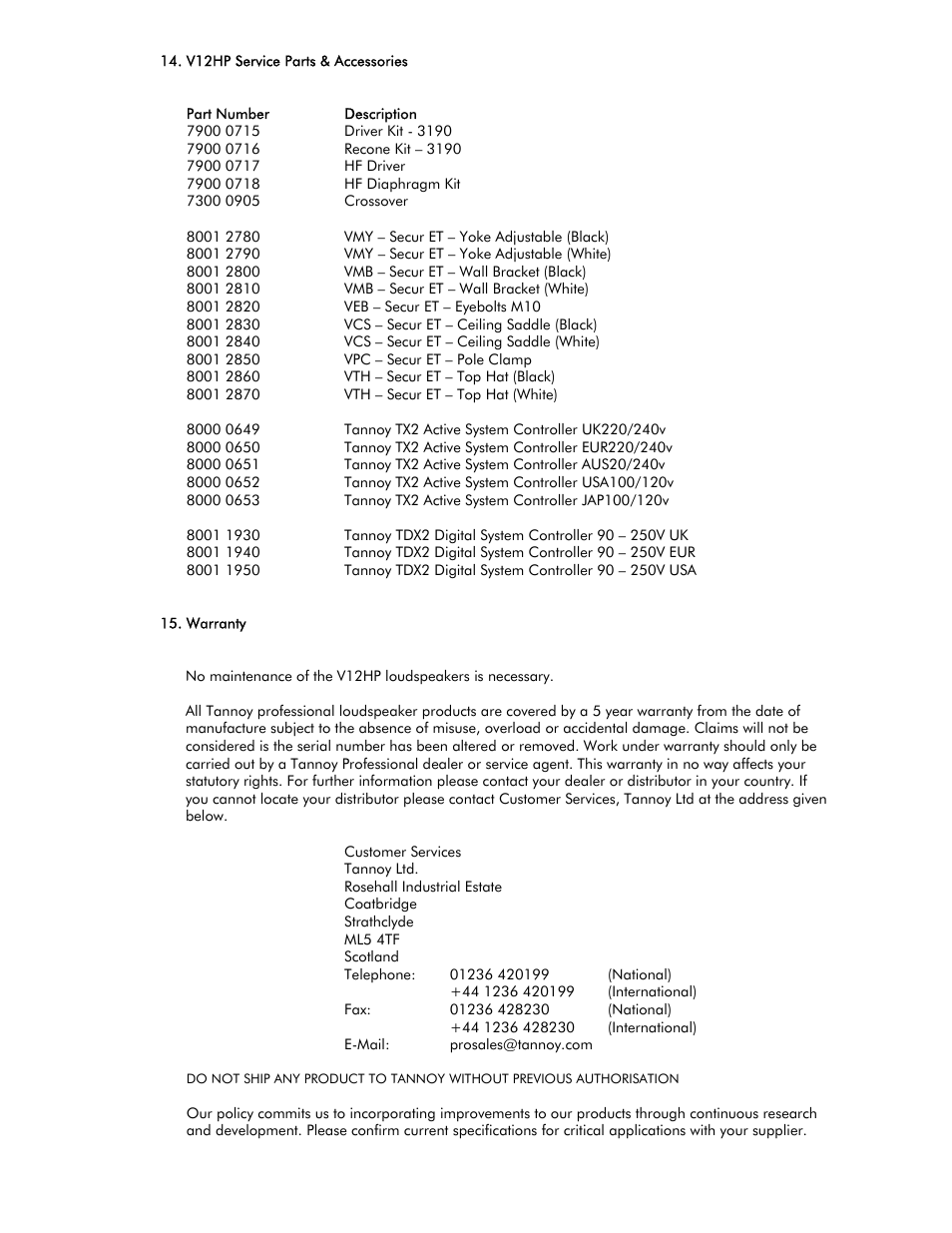 Tannoy V12HP User Manual | Page 20 / 22