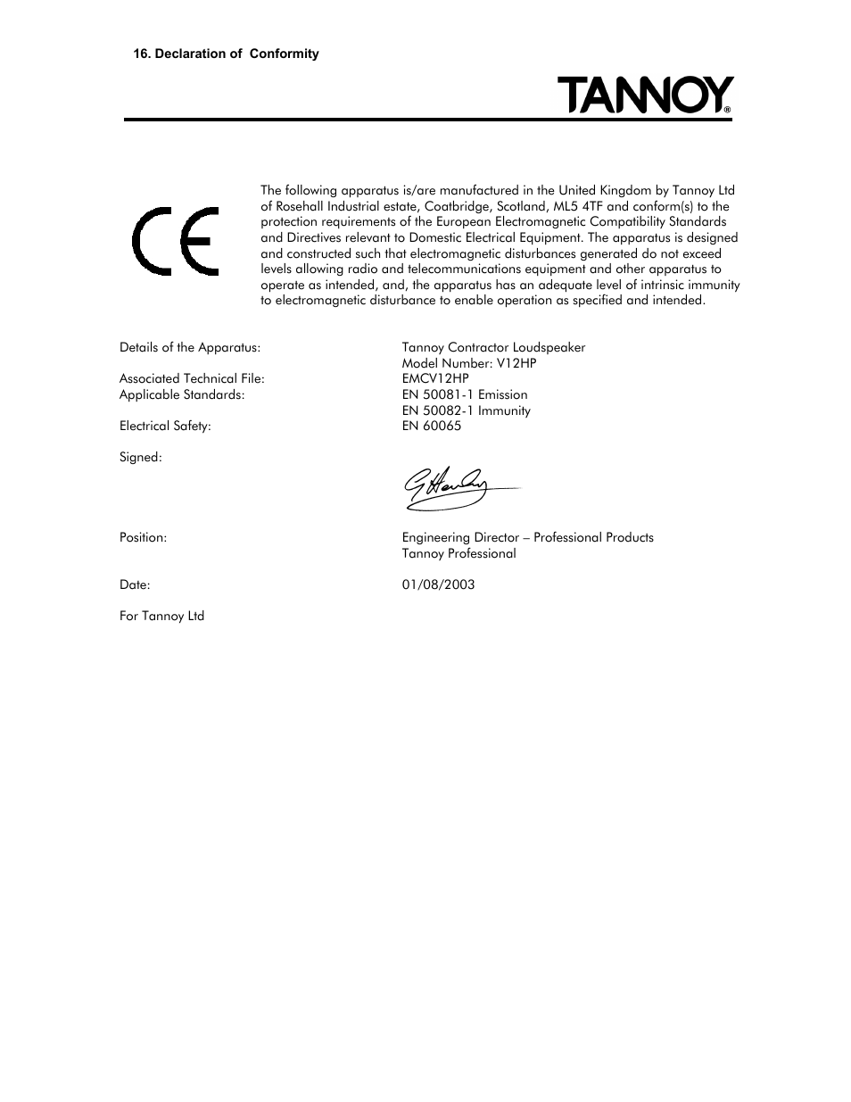 Tannoy V12 HP User Manual | Page 18 / 19